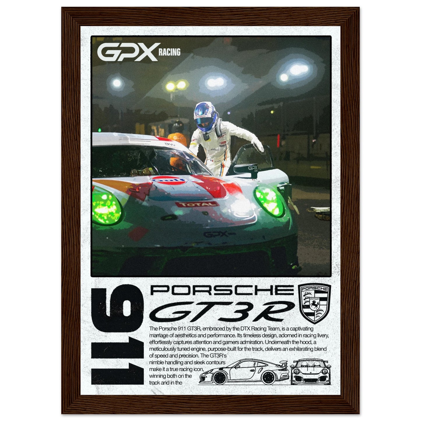 Porsche 911 GT3R GPX Poster - Light, 4 Frame Options