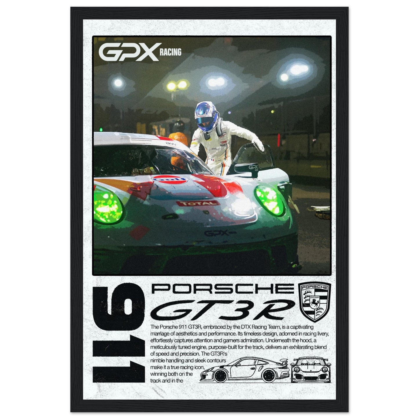 Porsche 911 GT3R GPX Poster - Light, 4 Frame Options