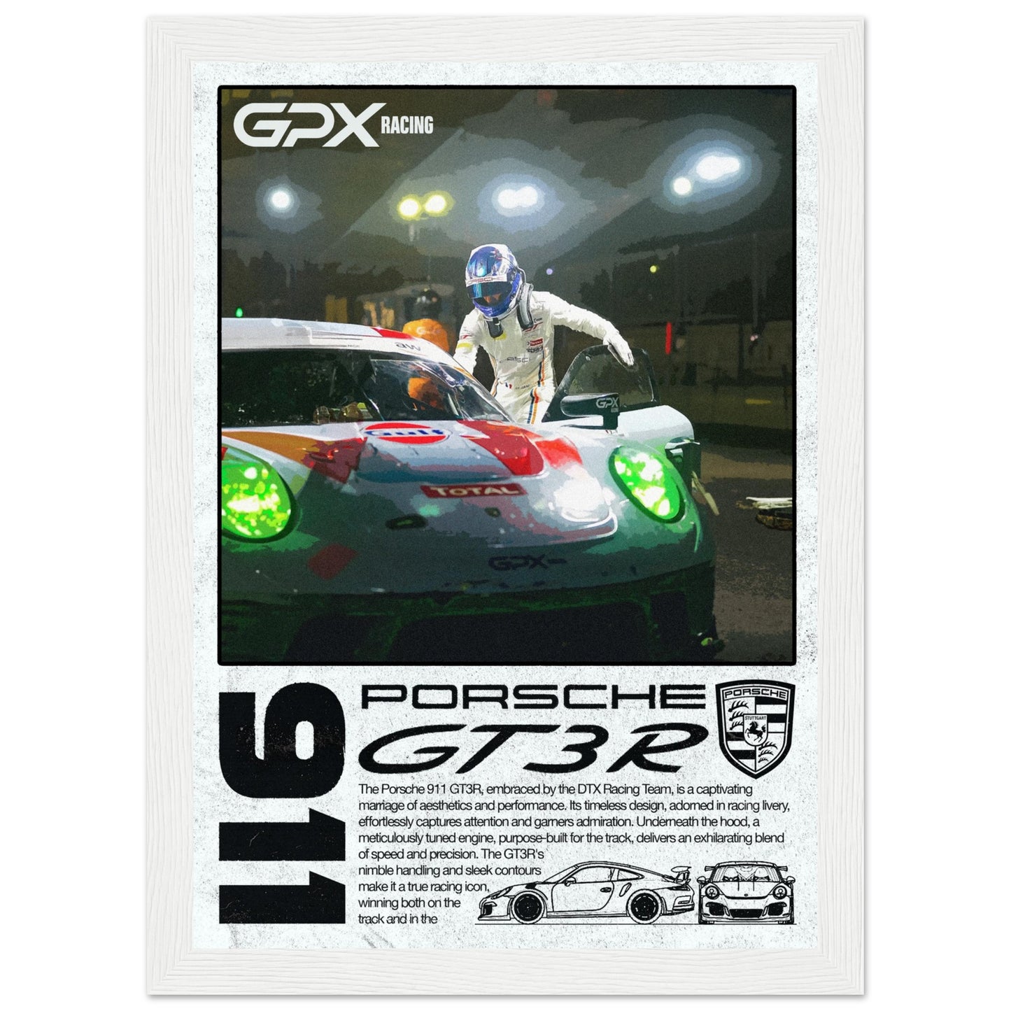 Porsche 911 GT3R GPX Poster - Light, 4 Frame Options