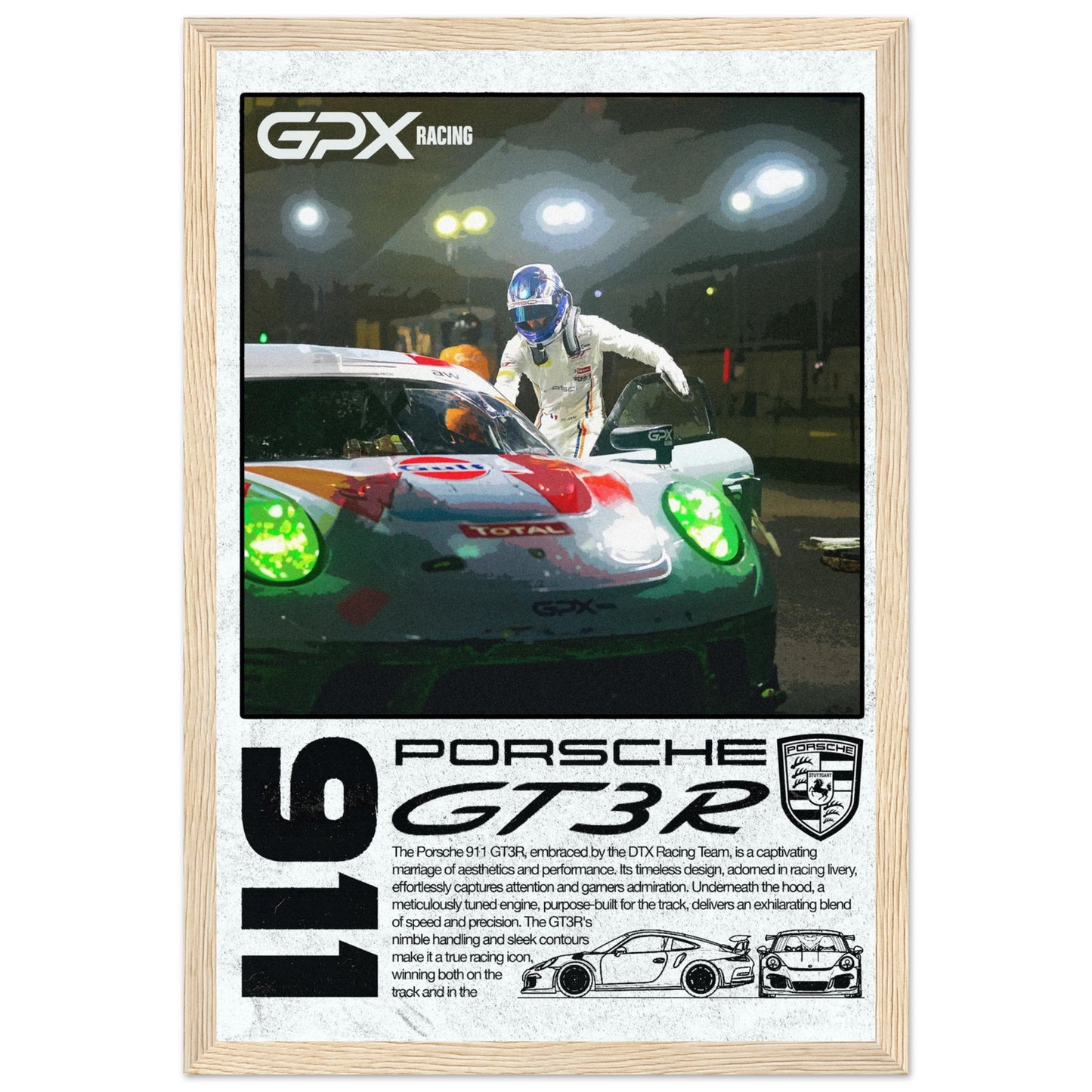 Porsche 911 GT3R GPX Poster - Light, 4 Frame Options