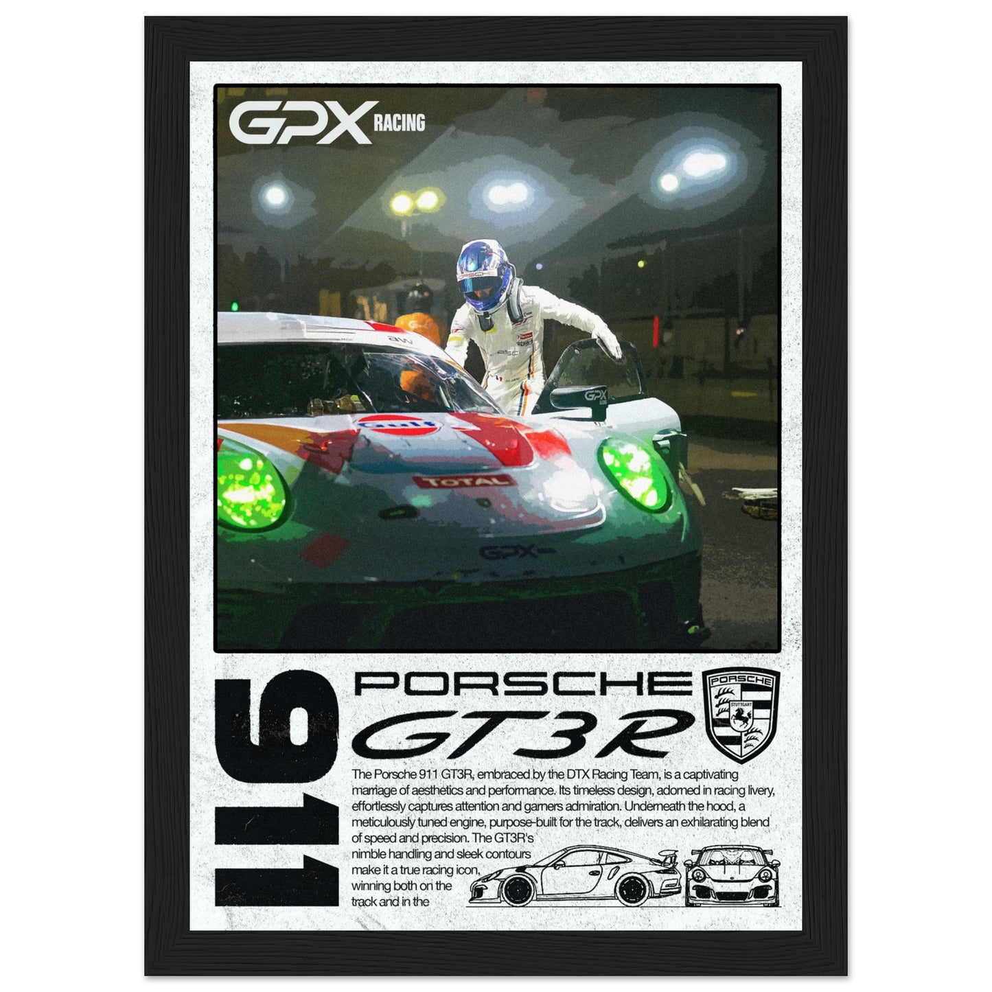 Porsche 911 GT3R GPX Poster - Light, 4 Frame Options