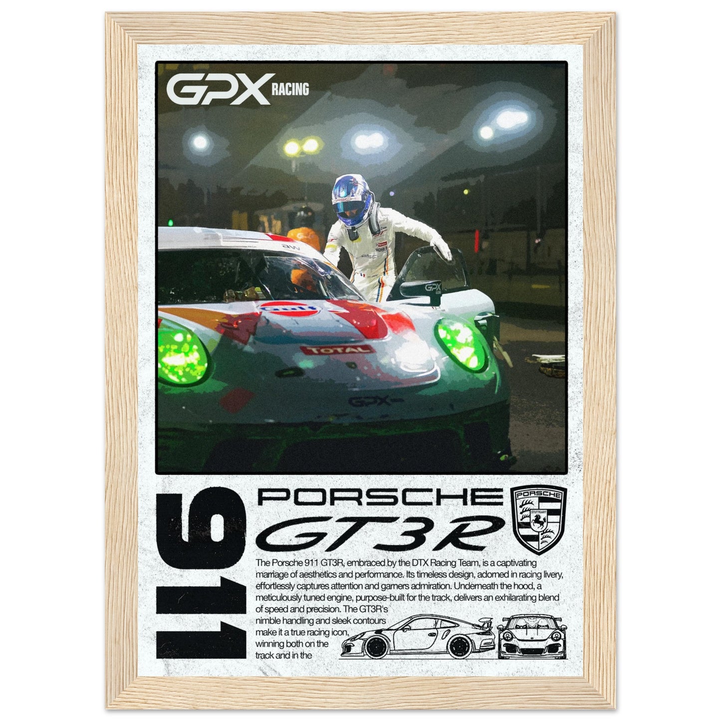 Porsche 911 GT3R GPX Poster - Light, 4 Frame Options