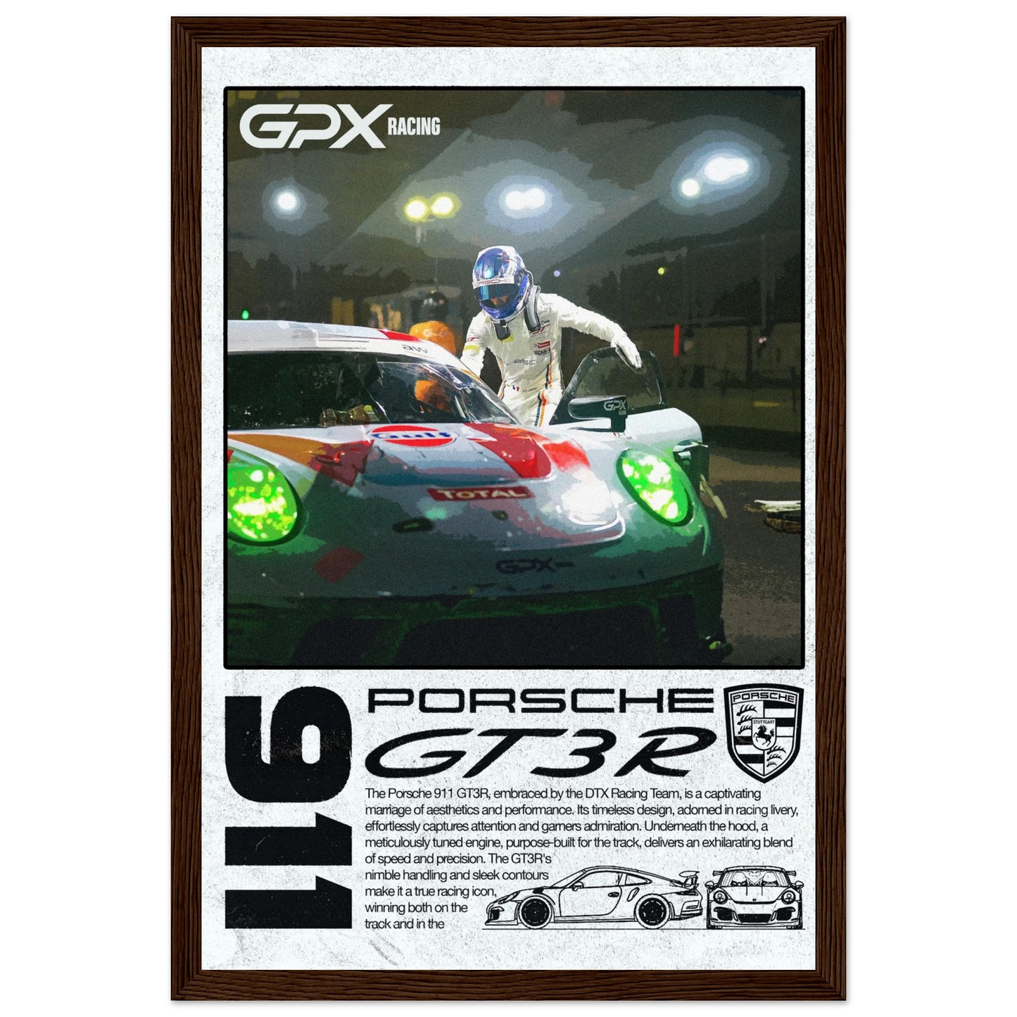 Porsche 911 GT3R GPX Poster - Light, 4 Frame Options