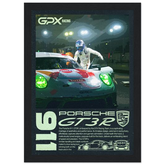 Porsche 911 GT3R Poster - Dark, 4 Frame Options