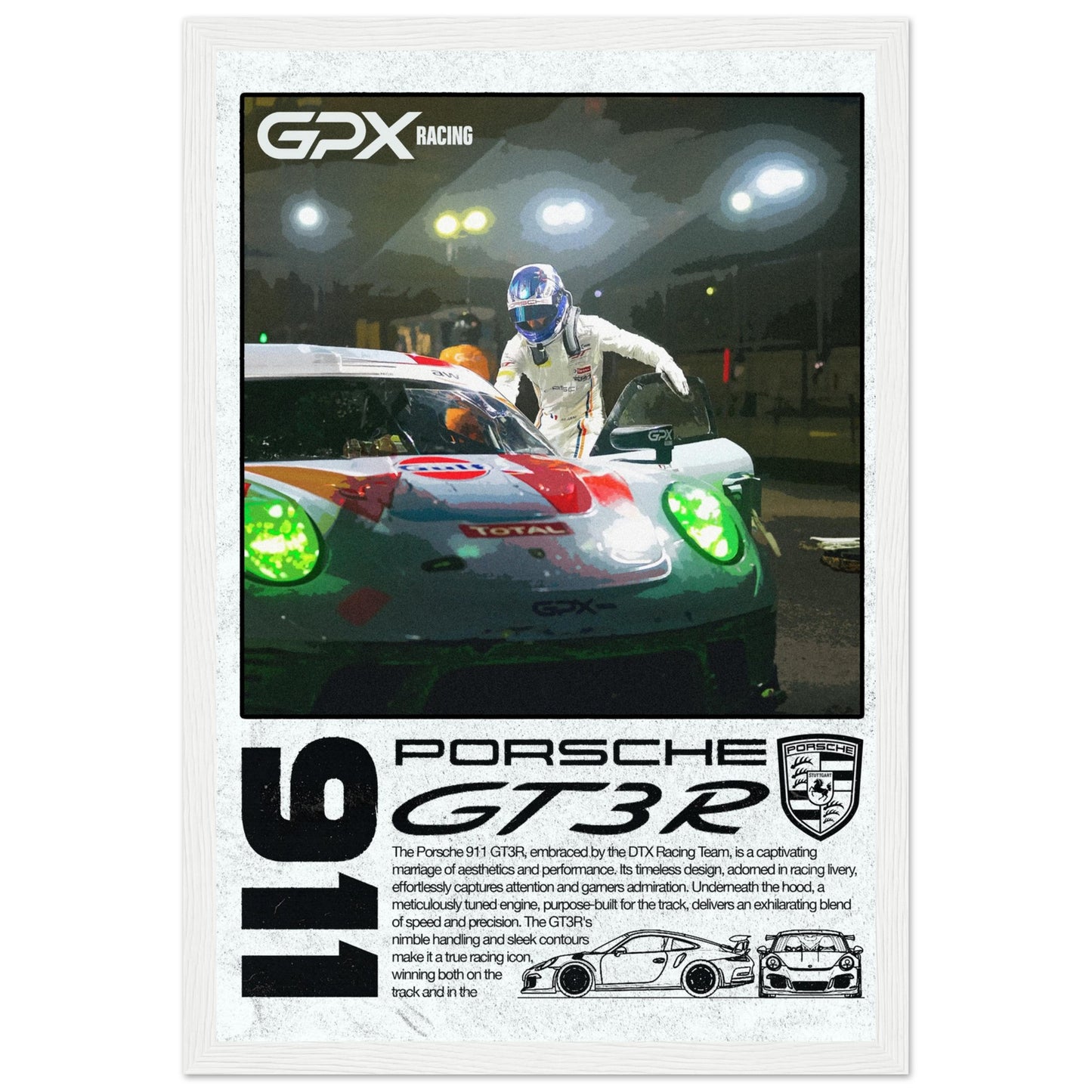 Porsche 911 GT3R GPX Poster - Light, 4 Frame Options